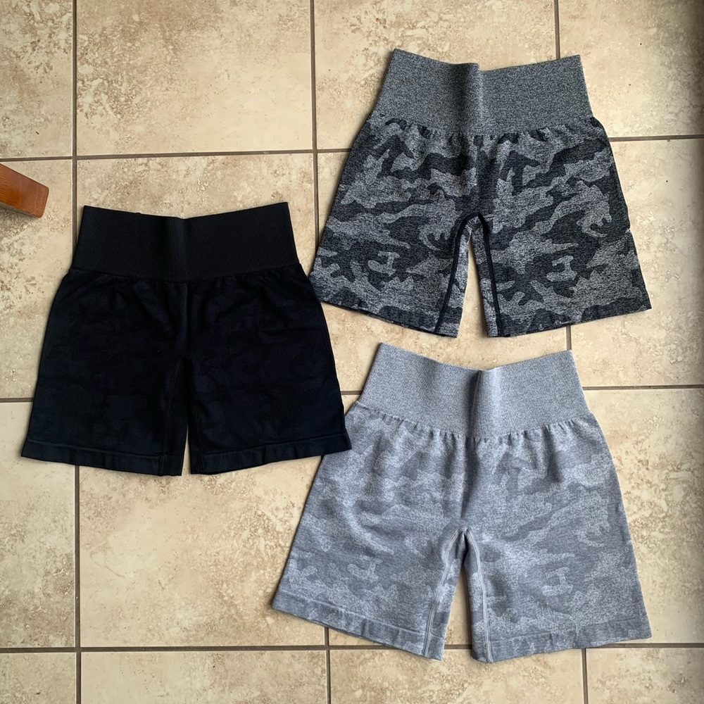 Black, dark grey and light grey camo seamless bundle of biker shorts